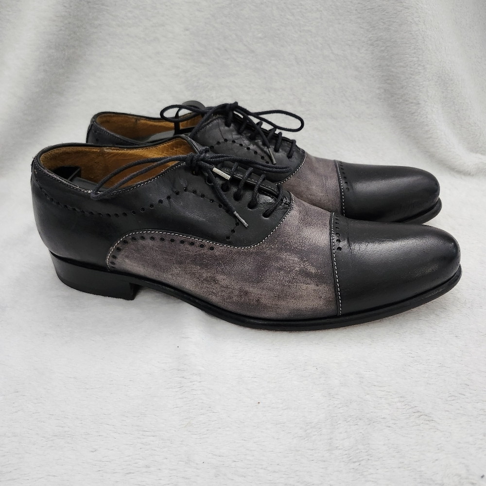 ANTICA CUOIERIA  Italian Leather Oxford Dress Shoes Two-Tone‎ Black Gray 42.5